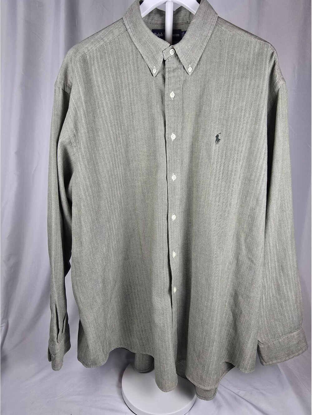 Ralph Lauren Blake XXL 100% Cotton Button-Down Shirt in Grey Herringbone